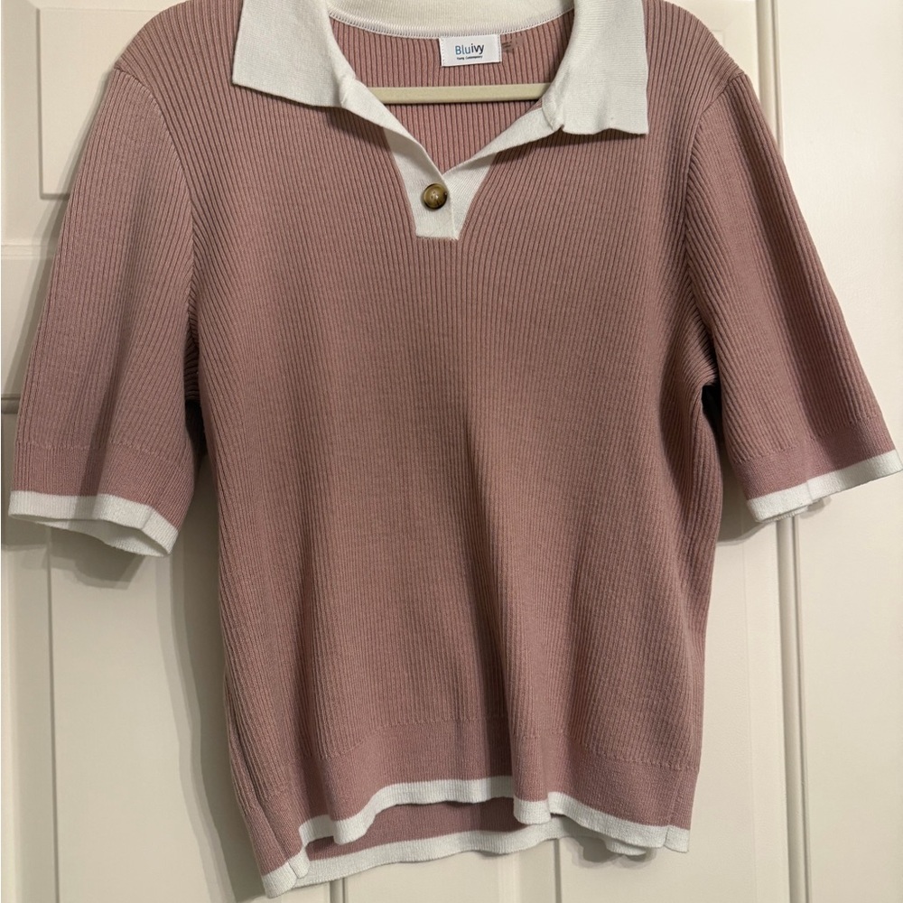 Bluivy Pink Short Sleeve Polo Top - Picture 2 of 4